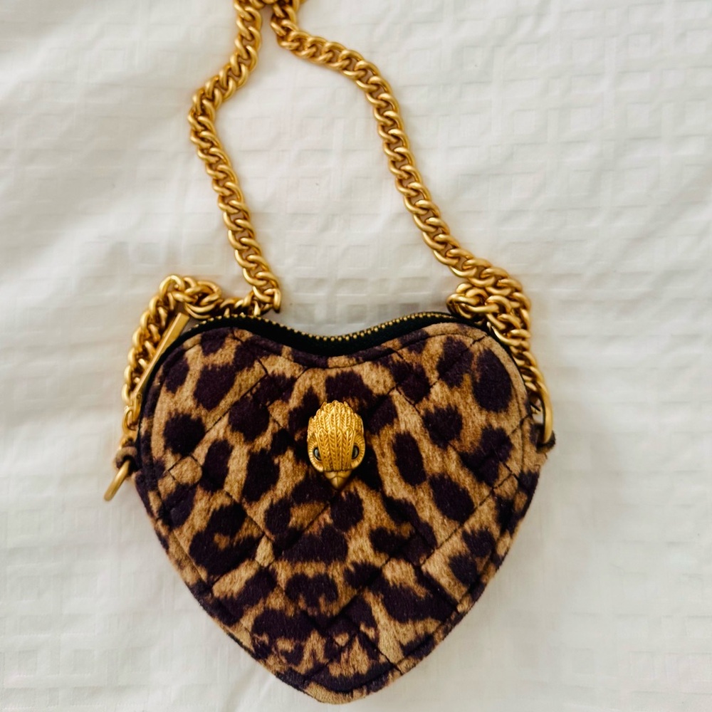 Kurt Geiger Leopard Print Heart-Shaped Bag with Gold Chain